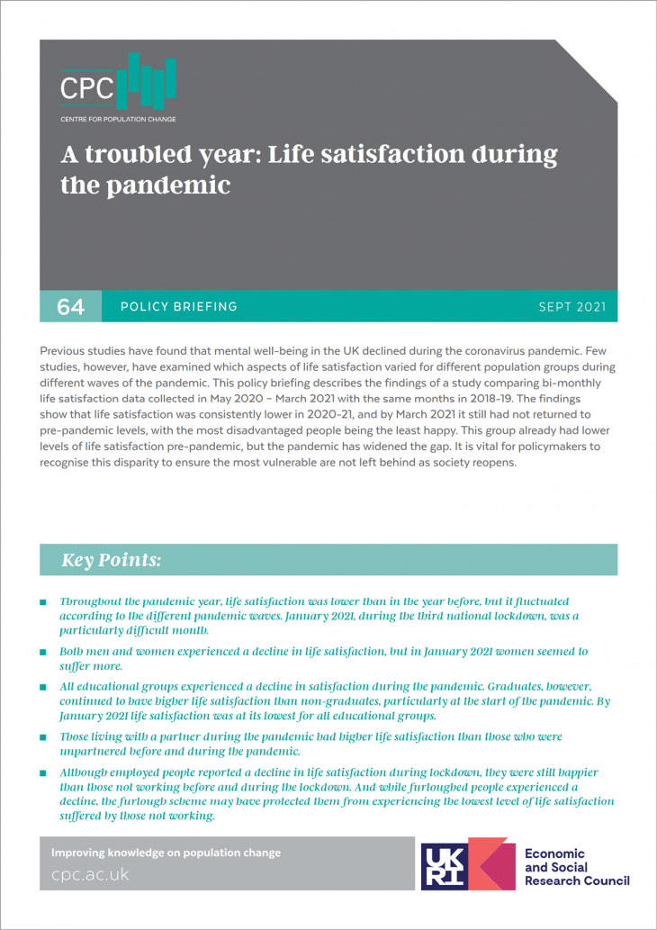 A troubled year: Life satisfaction during the pandemic