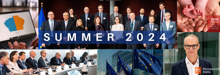 Collage of images, including a group photo of experts with the EU Vice President