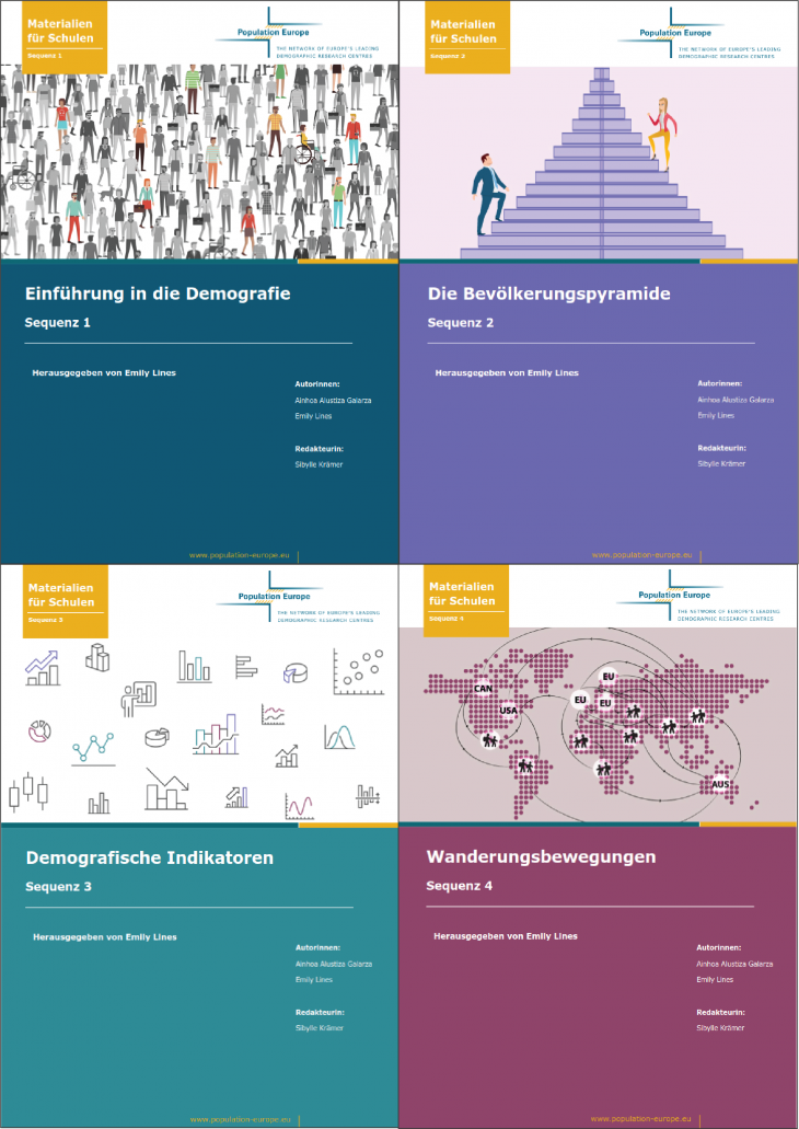 Cover images of the four lesson plans in German