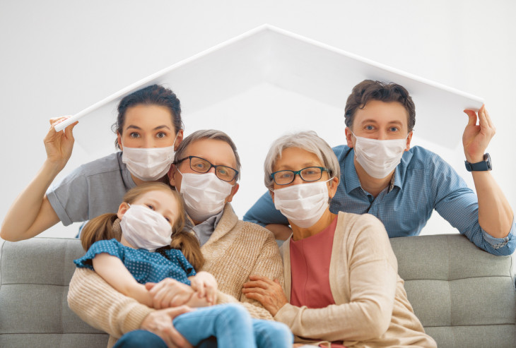 Family is wearing facemasks during coronavirus and flu outbreak