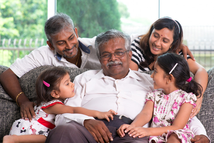 Portrait of multi generations Indian family at home