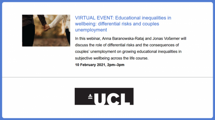 Event: Educational inequalities in wellbeing: differential risks and couples unemployment